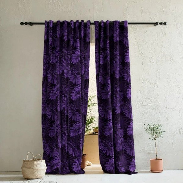 Tropical Palm Purple Curtains
