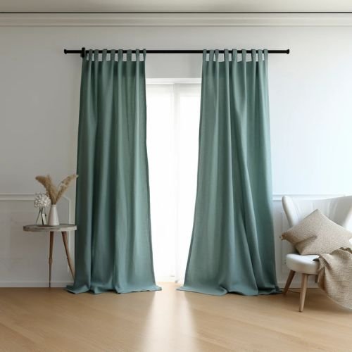 Blue Linen Tab Top Curtain