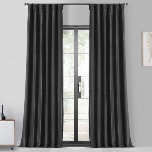 Jet Black Faux Silk Taffeta