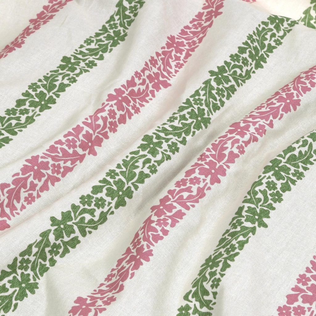 Floral Boheme Stripe Pink and Green Curtain