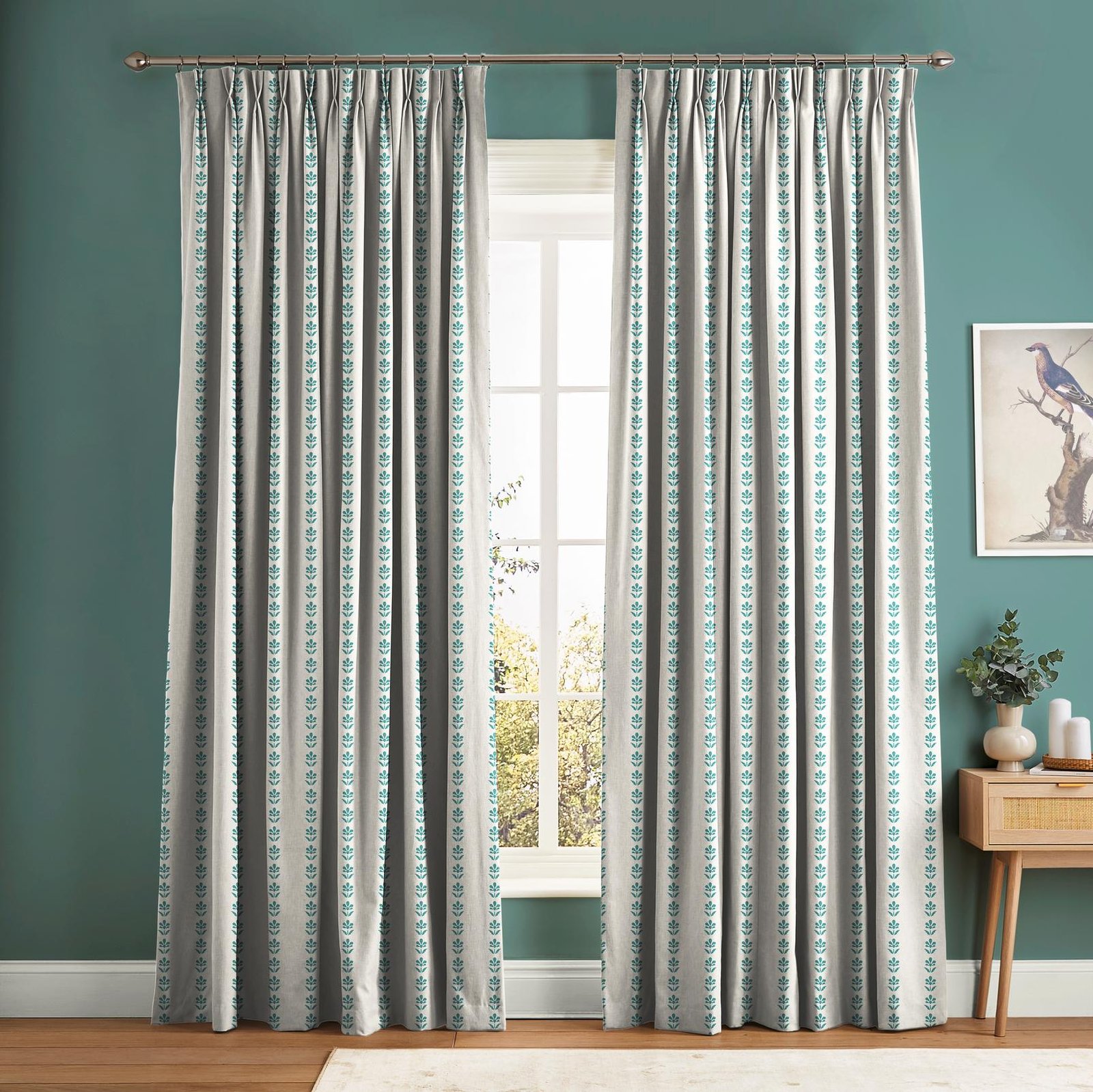 Petal Stripe Teal Curtain