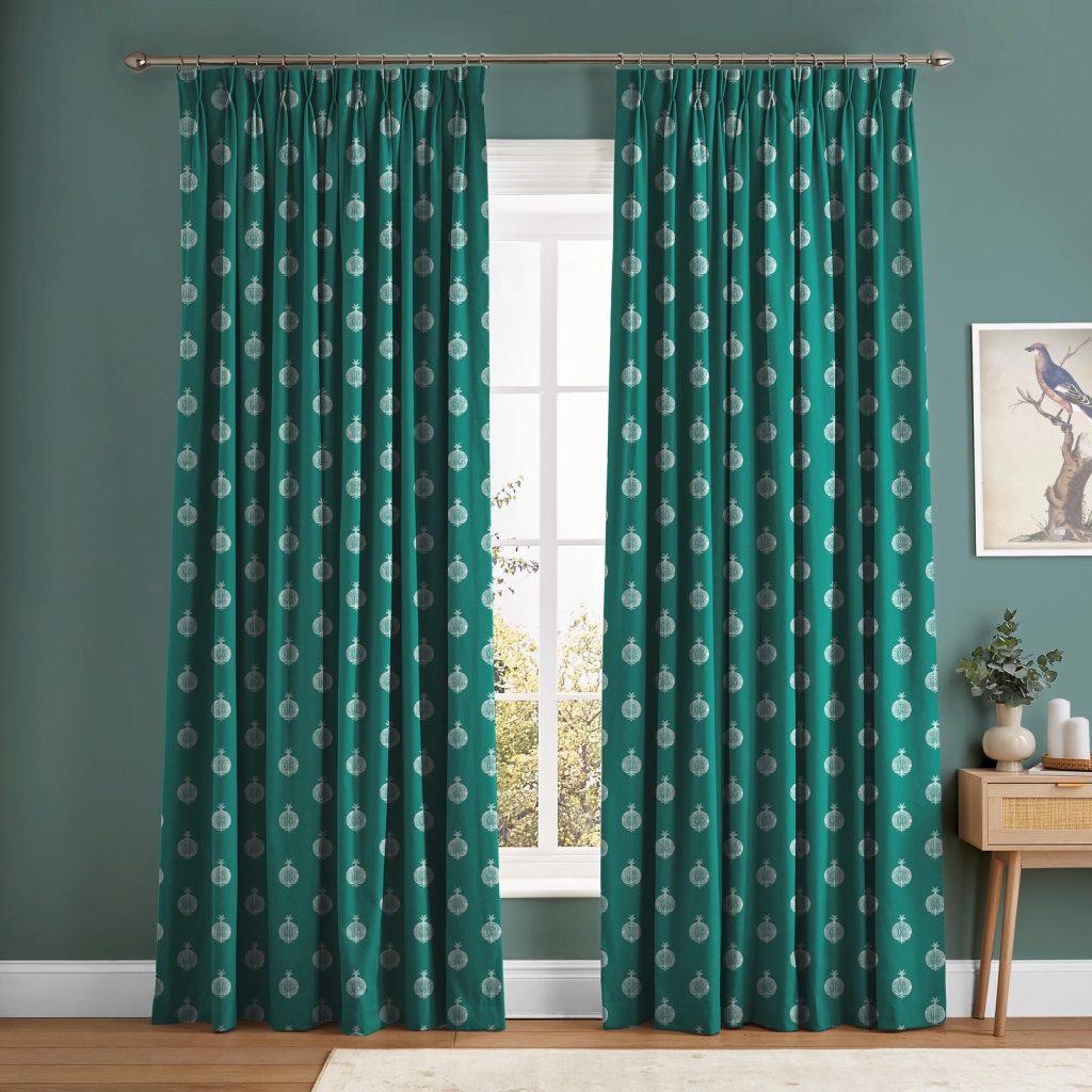 Pomegranate Motif Teal Curtain